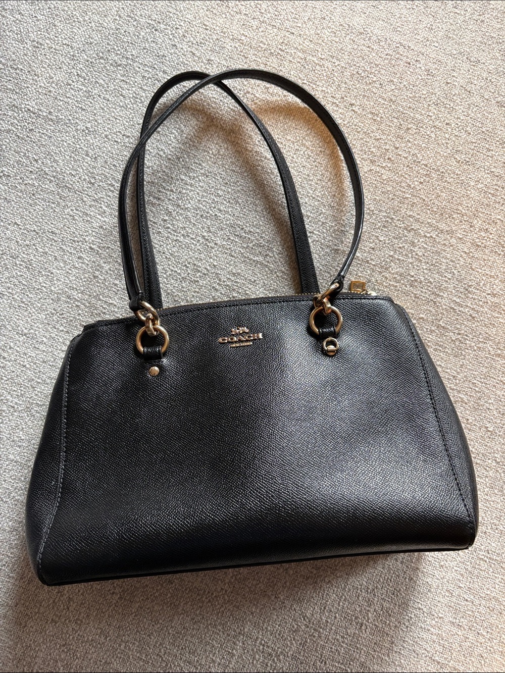 Coach Black Leather Shoulder Bag with Gold Hardware
